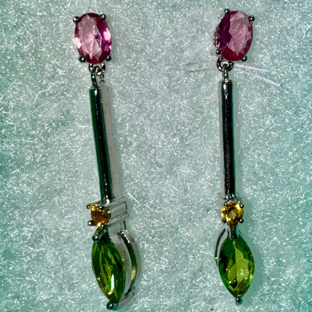 Pink and Green Dangle Earrings